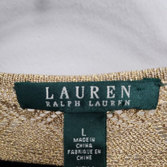 Lauren Ralph Lauren Womens Sweater Large Gold Metallic Open Knit Pullover Preppy - Picture 4 of 8